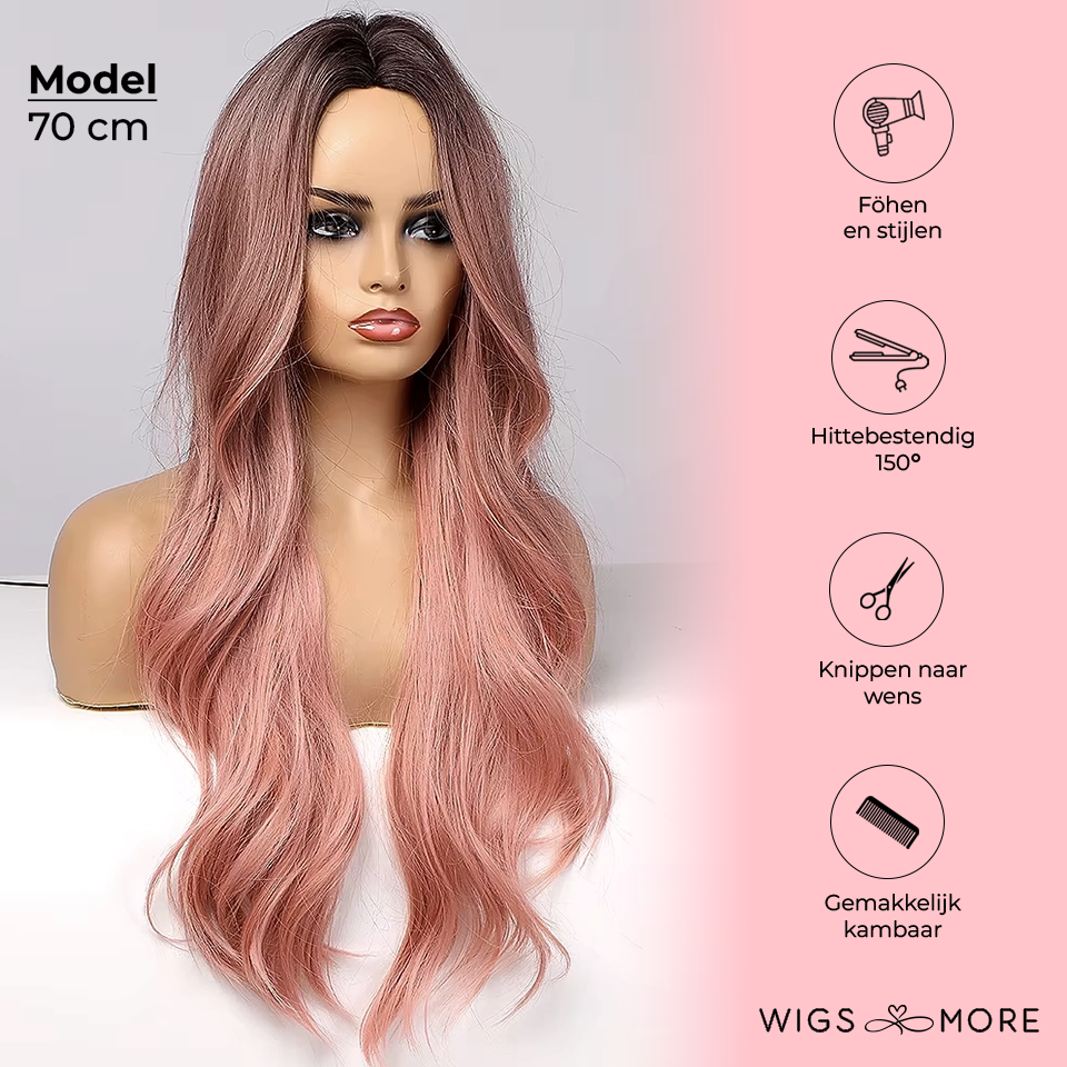 Roze pruik - Golvend - 65 cm