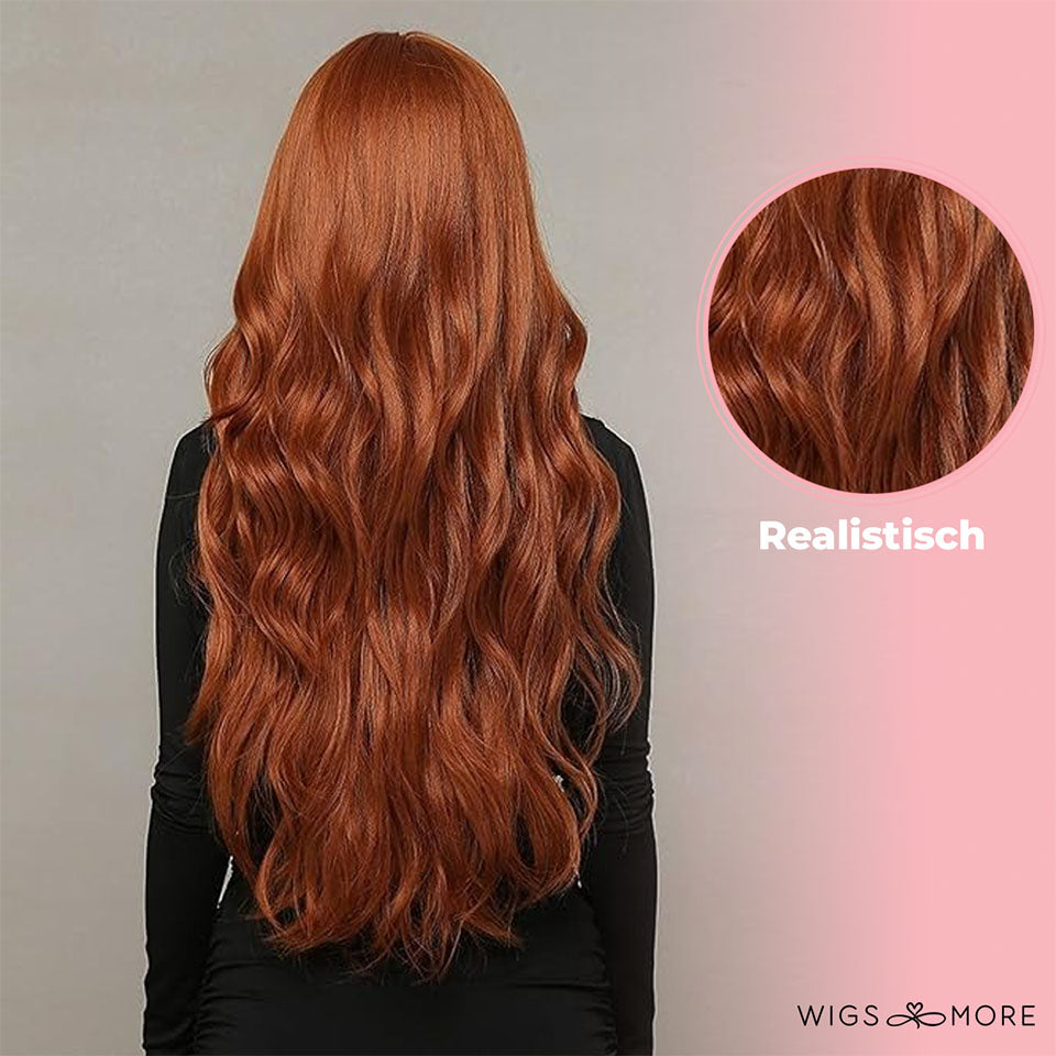 Koper rode pruik - golvend - 70cm