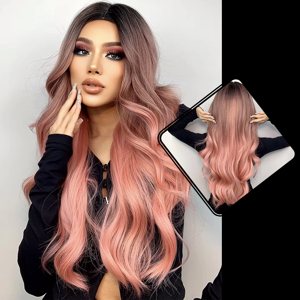 Roze pruik - Golvend - 65 cm